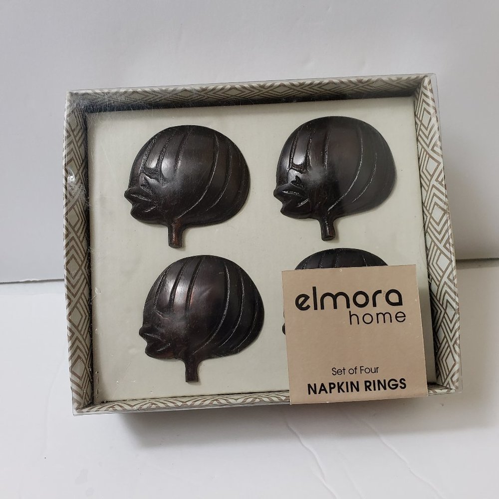 Elmora Home Leaf Napkin Rings Set of 4 Bronze Metal New
